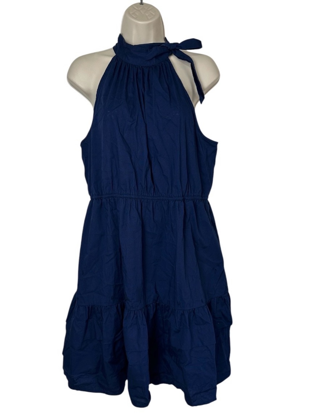 J. Crew Navy Halter Tie-Neck Tiered Sundress